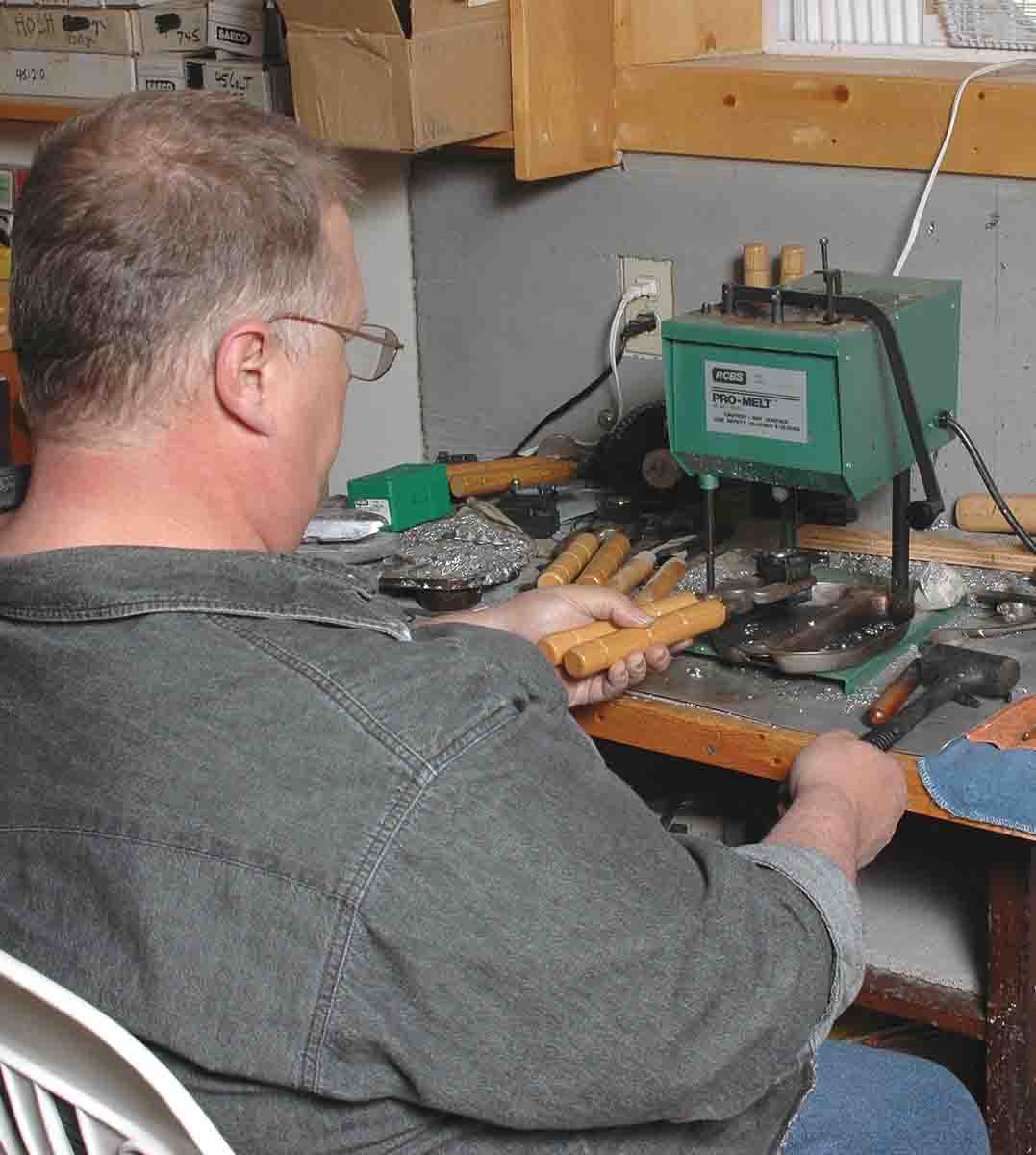 Mike casts handgun bullets using a bottom pour electric lead furnace.